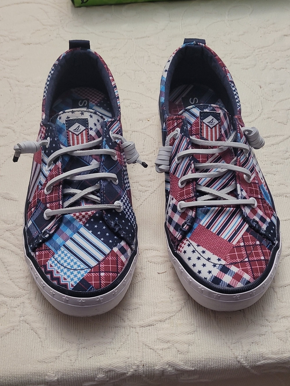 Sperry Patchwork Slip-On Sneakers in Red, Blue & White